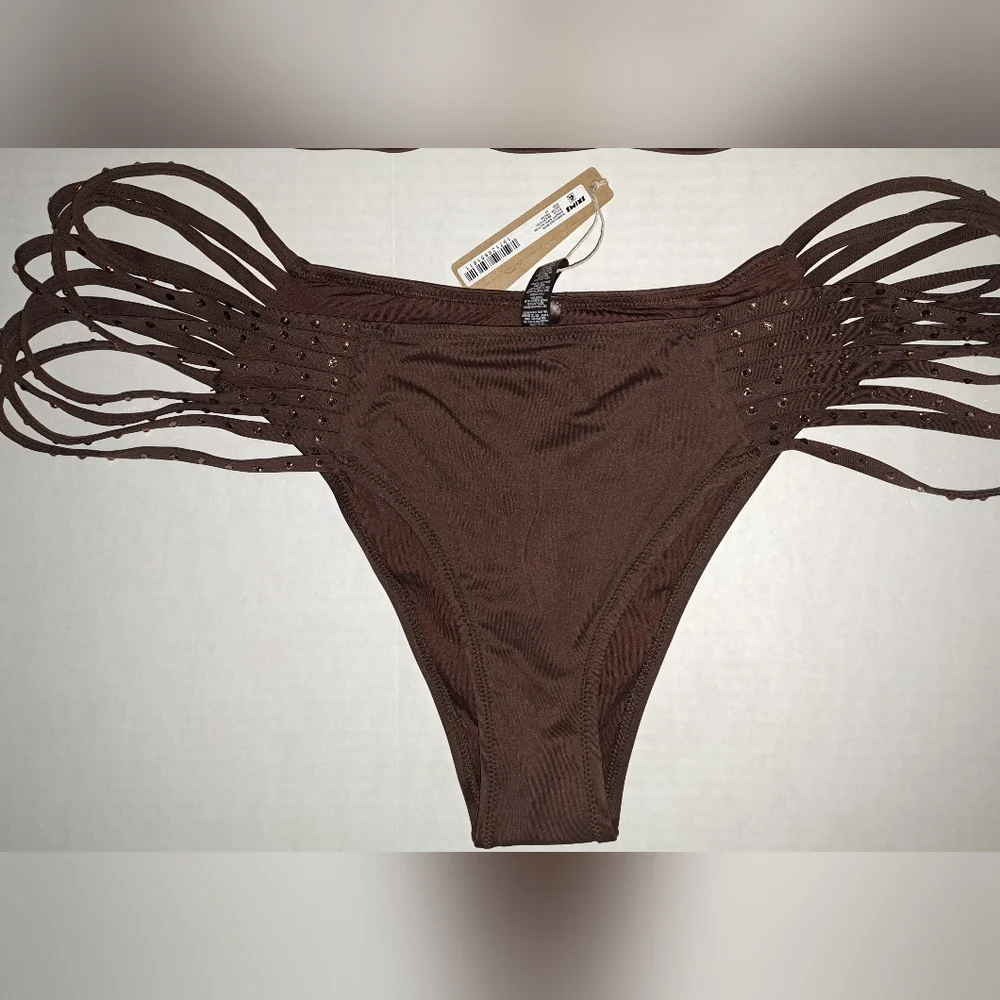 ❤️NWT SKIMS 2 Pc High neck racerback Swim Top Strappy Rhinestone Bikini COCOA 3X